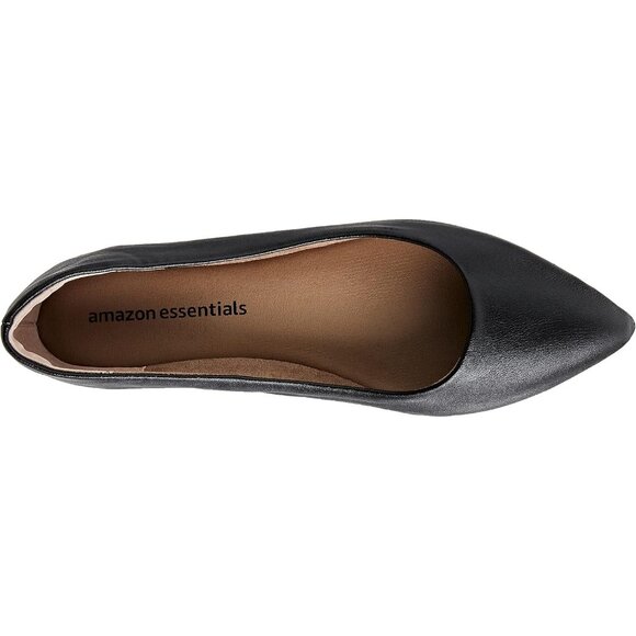 Womens Black Faux Leather Closed Pointed-Toe Low Heel Slip On Ballet Flat Shoes - Picture 8 of 8